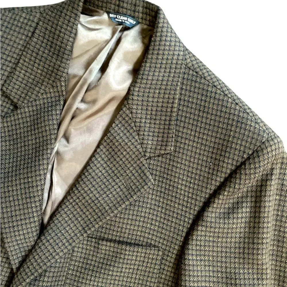 Vintage Brown Window Pane 100% Wool Blazer Coat Costume Prop Theatre
